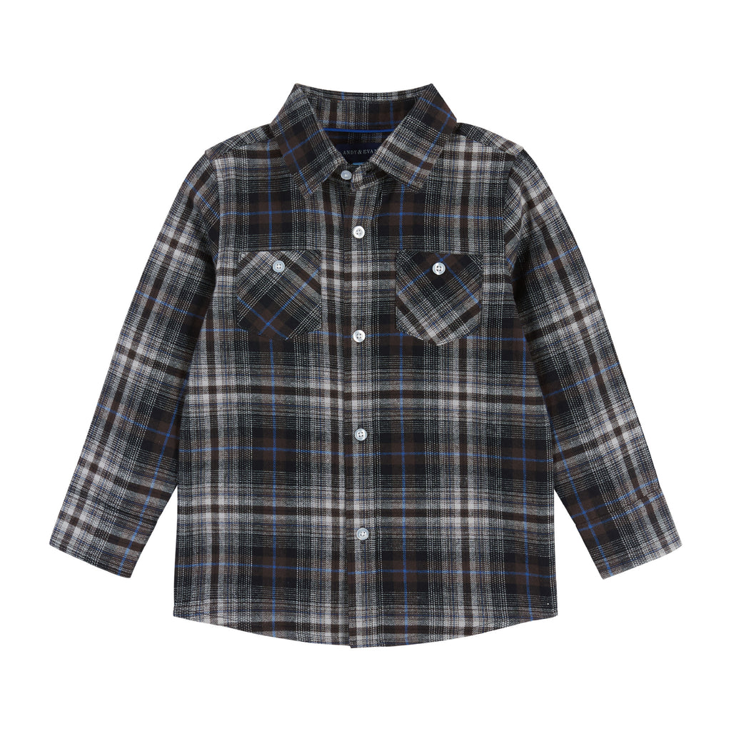 Brown & Blue Plaid Flannel Buttondown Shirt  | Brown - Andy & Evan