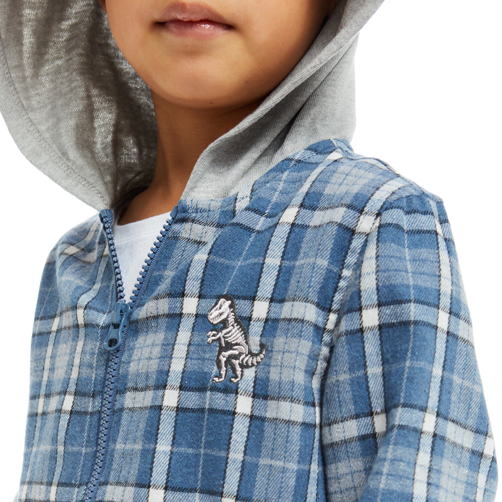 Plaid Hooded Flannel Top  | Blue & Grey - Andy & Evan
