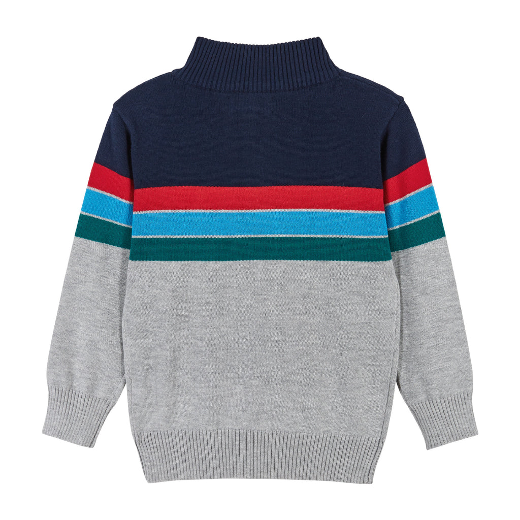 Colorblocked Half Button-Up Neck Sweater | Grey - Andy & Evan
