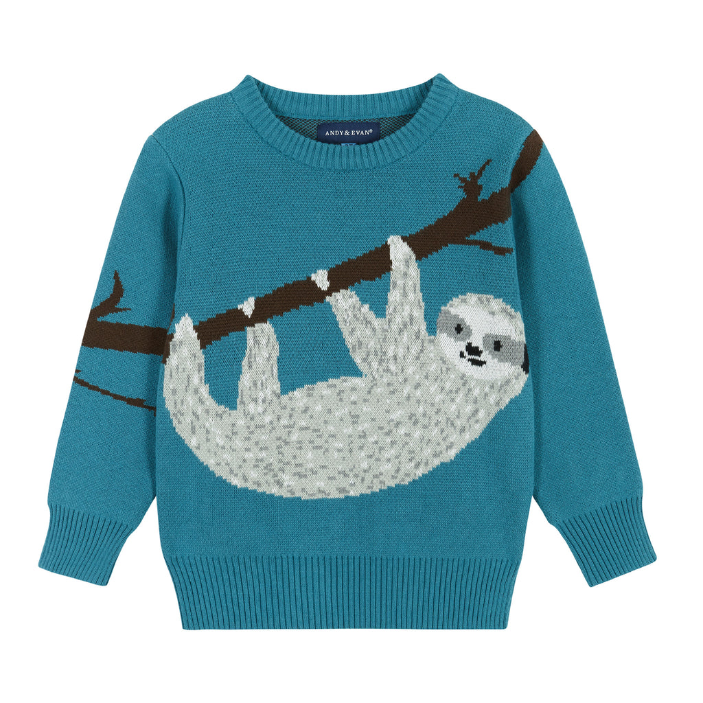 Light Teal Sloth Intarsia Sweater  | Green - Andy & Evan