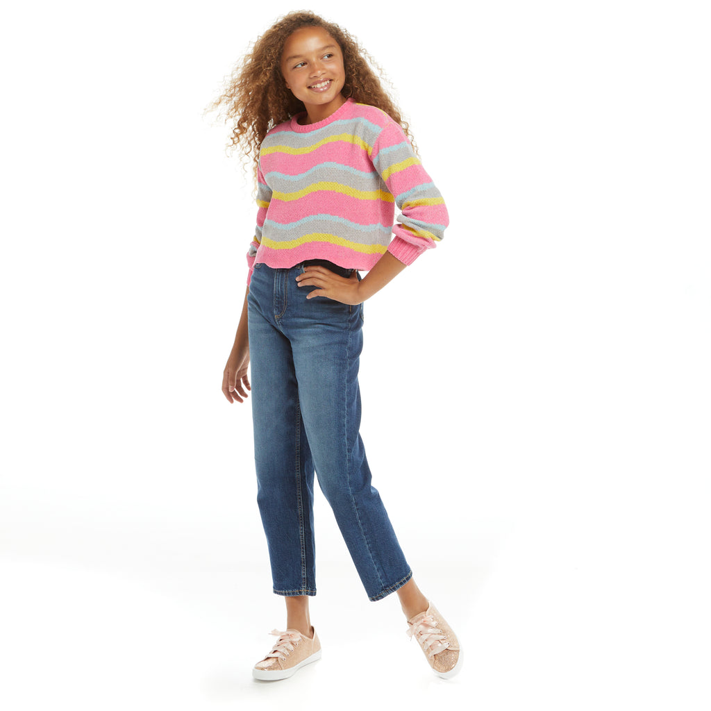 Wavy Chenille Hem Sweater (Size 7 -16 Years) | Pink - Andy & Evan
