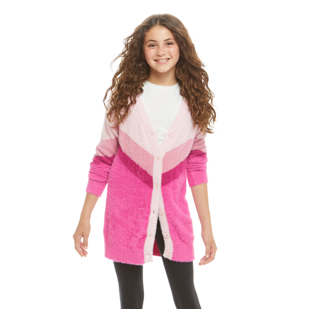 Colorblocked V-neck Cardigan Sweater  | Pink - Andy & Evan