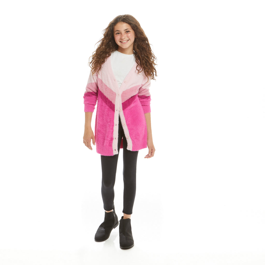 Colorblocked V-neck Cardigan Sweater  | Pink - Andy & Evan