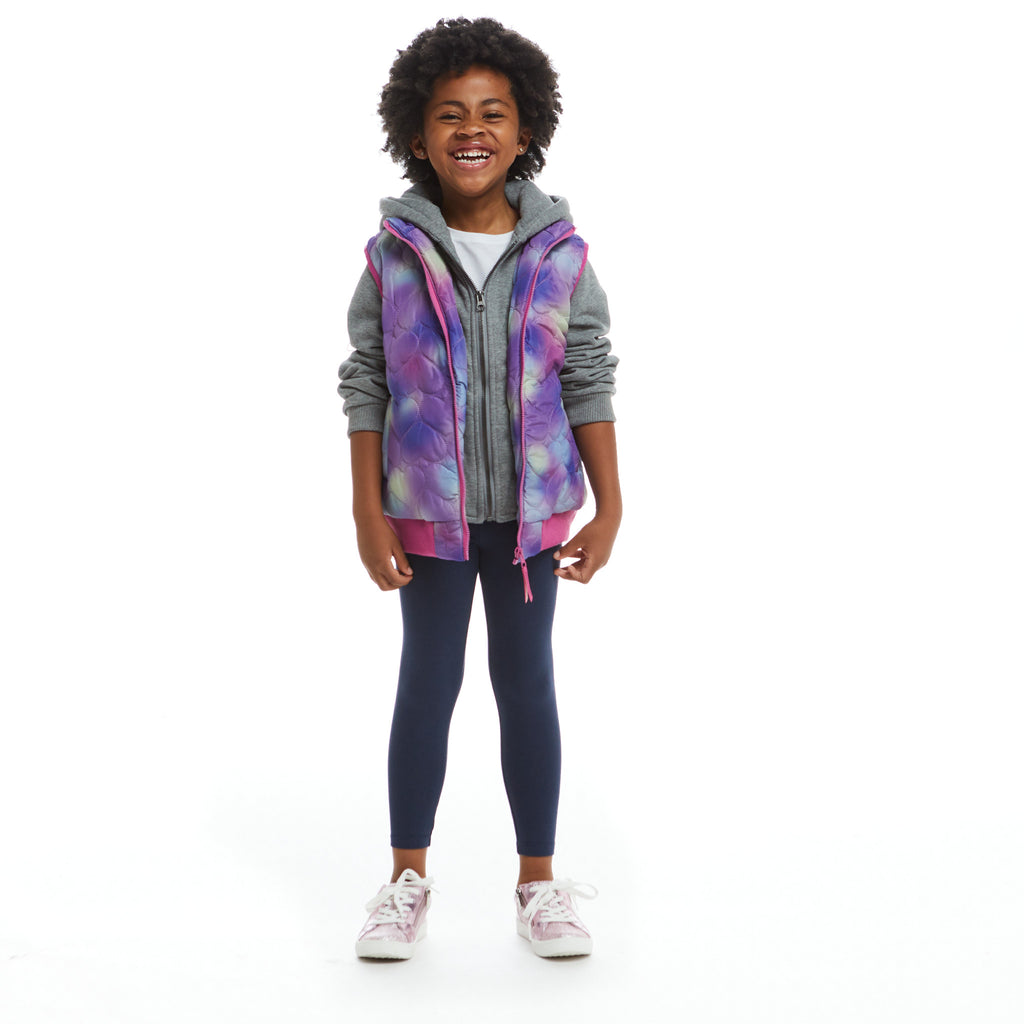 Girls Two-Fer Heart Quilted Vest Jacket  | Pink Grey - Andy & Evan
