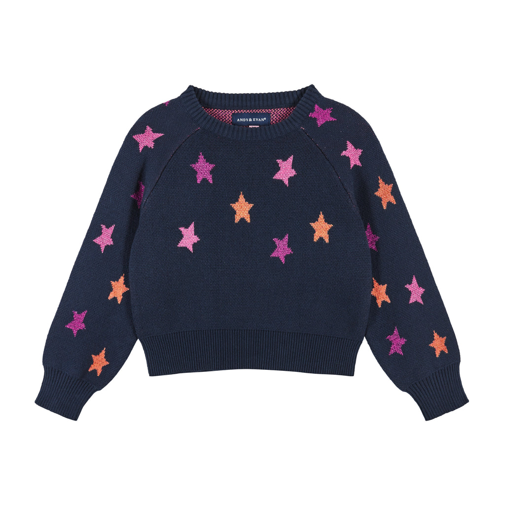 Cropped Navy Star Sweater (Size 7 - 16 Years) | Navy - Andy & Evan