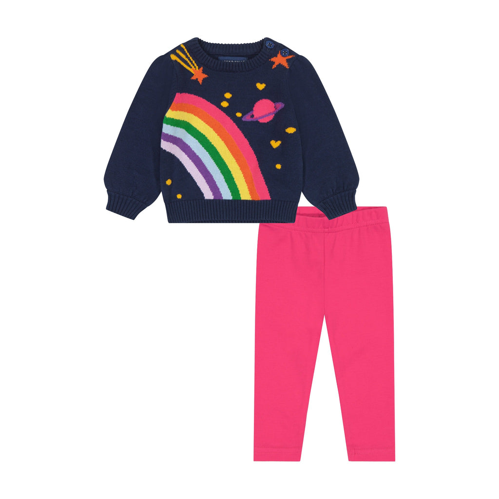 Rainbow Space Sweater & Leggings Set  | Navy - Andy & Evan