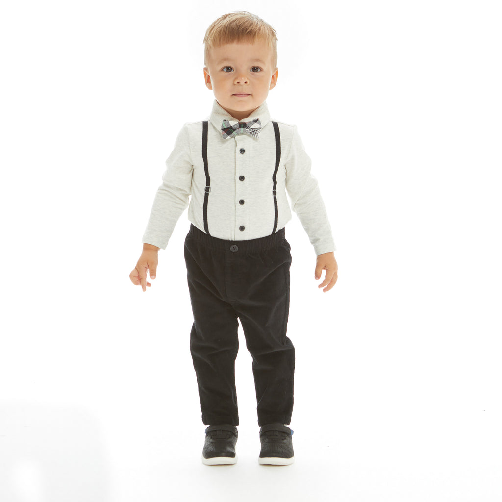 Infant Heather Cream Suspender Playsuit Set  | Beige - Andy & Evan