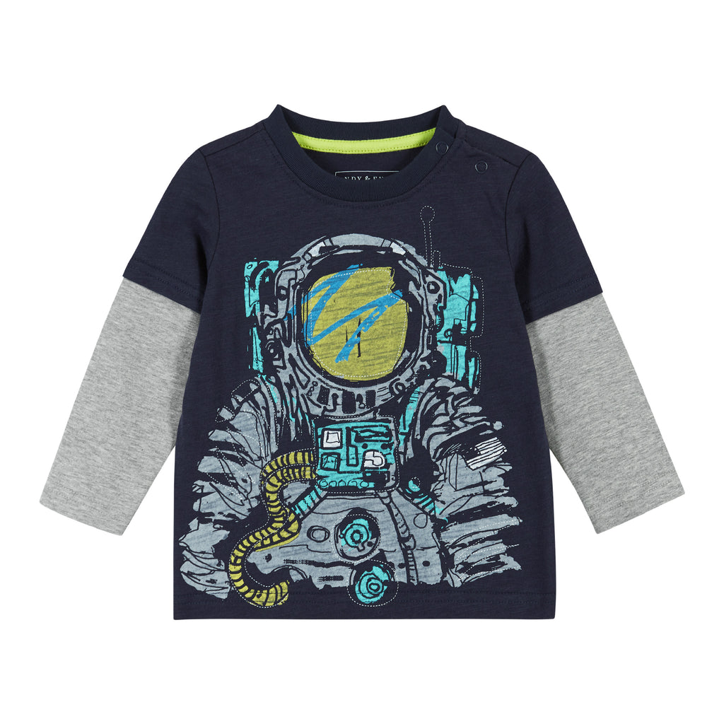 Infant Astronaut Long Sleeve Two-Fer Tee Set  | Navy - Andy & Evan