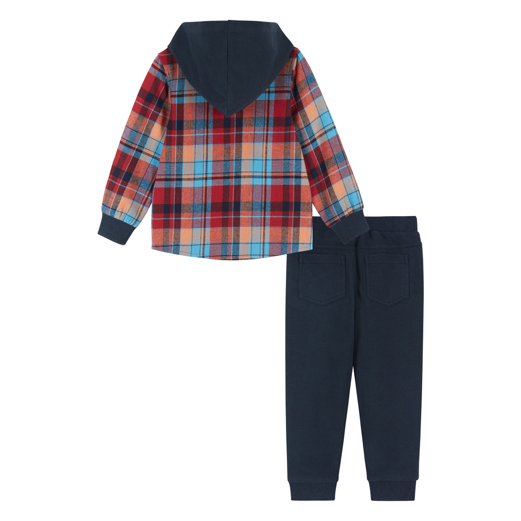 Infant Navy & Red Plaid Hooded Flannel Buttondown Set  | Navy & Red - Andy & Evan