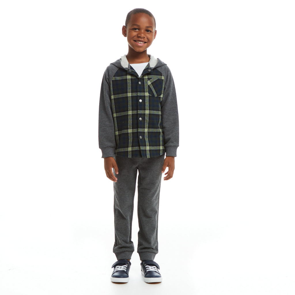 Green Plaid Hooded Flannel Buttondown Set  | Green - Andy & Evan