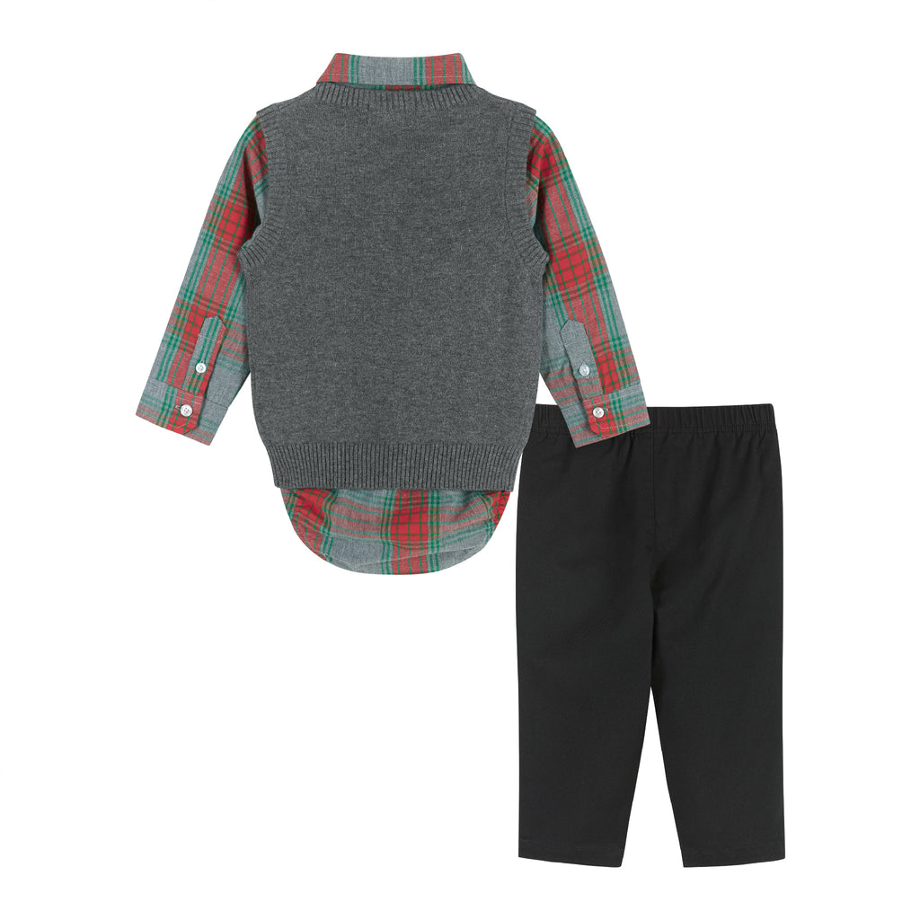 Infant Holiday Check Buttondown w/Vest Set  | Grey - Andy & Evan