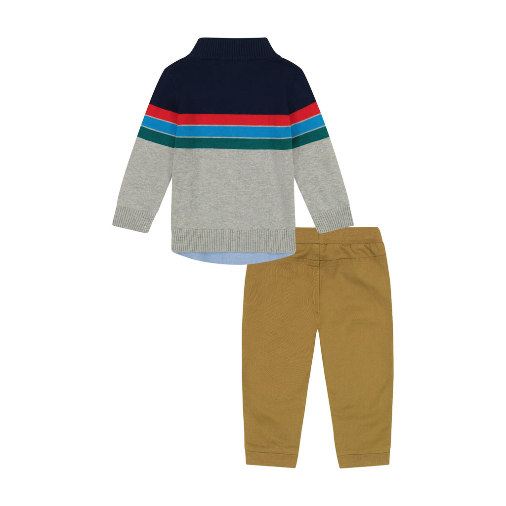 Infant Half Button Neck Colorblocked Sweater Set  | Grey - Andy & Evan
