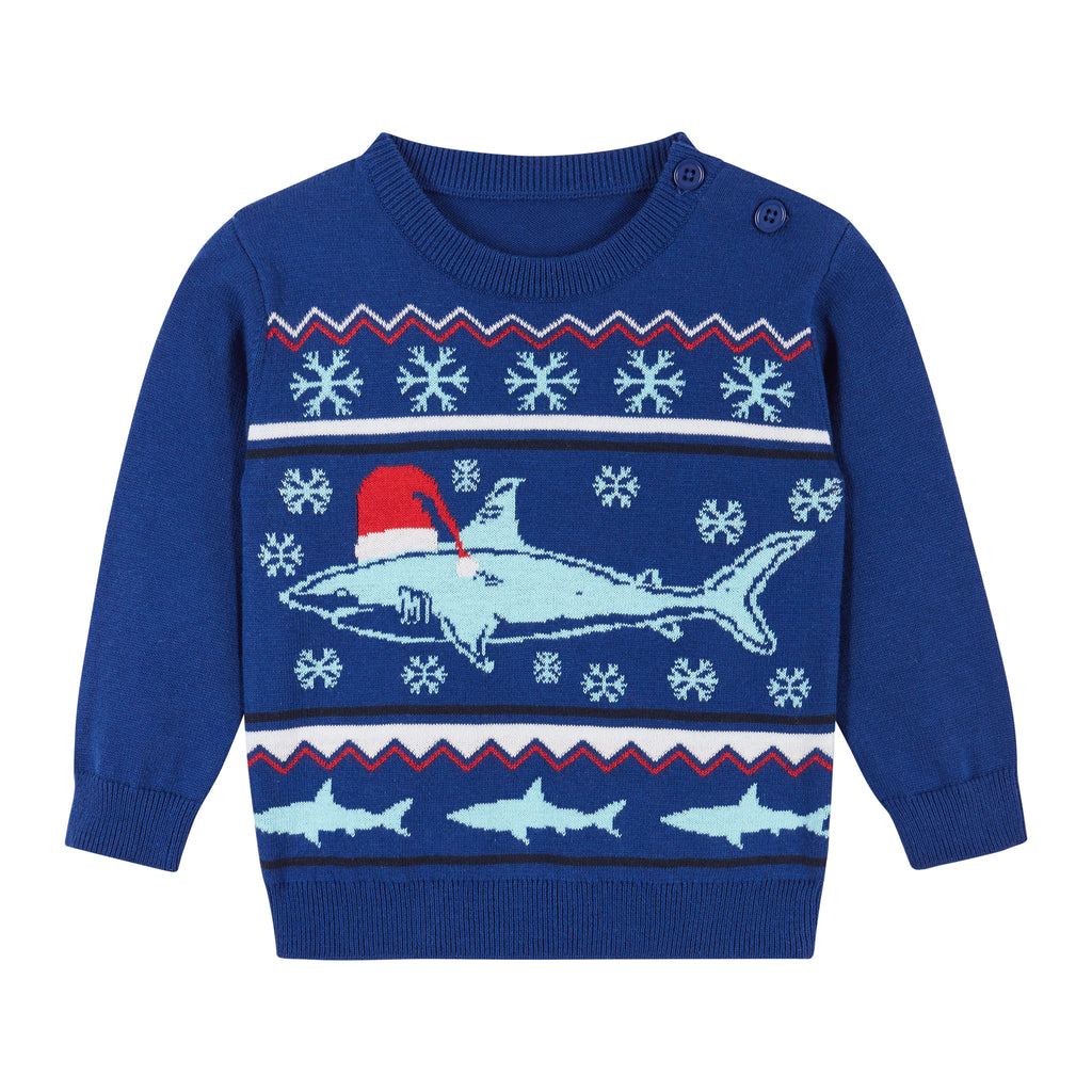 Infant Blue Shark Holiday Sweater Set | Navy - Andy & Evan