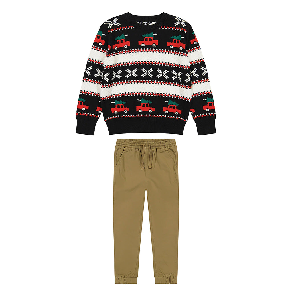 Holiday Jacquard Sweater Set  | Black - Andy & Evan