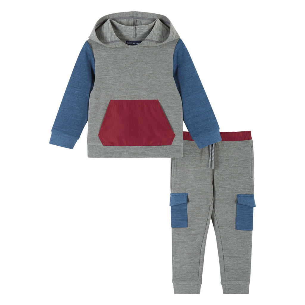 Infant Double Peached Colorblocked Hoodie Set  | Grey - Andy & Evan