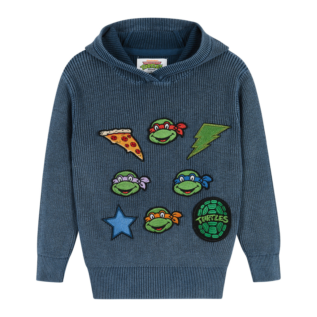 TMNT x Andy & Evan® | Stone Washed Rib Hooded Sweater | Blue - Andy & Evan