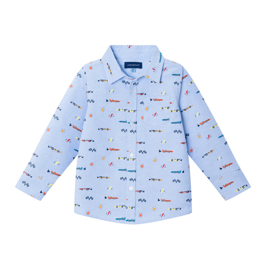 Kids Blue Chambray Buttondown Shirt | Racecars