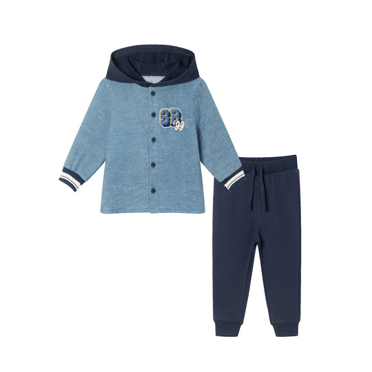 SpongeBob SquarePants™ x Andy & Evan® | Infant Embroidery Shellebration Brushed Washed Oxford Hooded Shacket Set