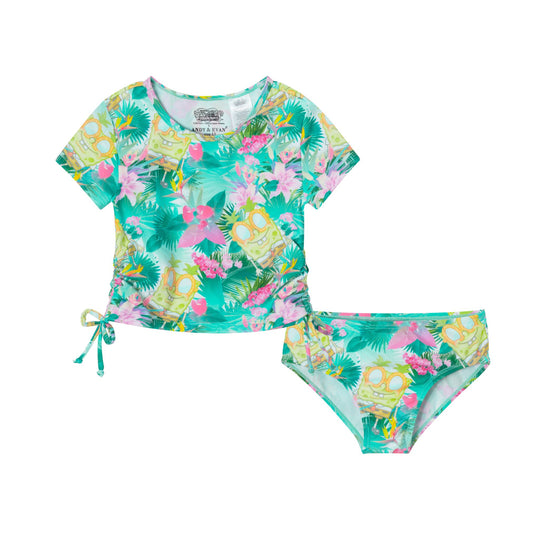 SpongeBob SquarePants™ x Andy & Evan® | Kids (2-7) Rib Knit Pineapple Palm Rashgaurd Set