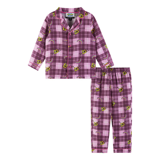 SpongeBob SquarePants™ x Andy & Evan® | Kids (3-16) Flannel Plaid Pajama Set | Pink