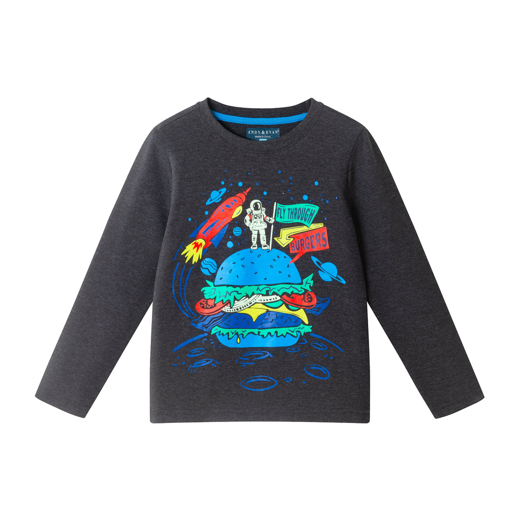 Kids Long Sleeve Graphic Tee | Space Burger - Andy & Evan