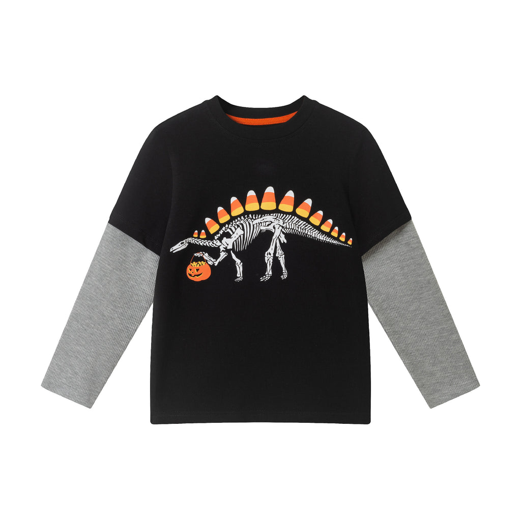 Kids (Size 8) Halloween Graphic Twofer Tee | Candy Dino - Andy & Evan