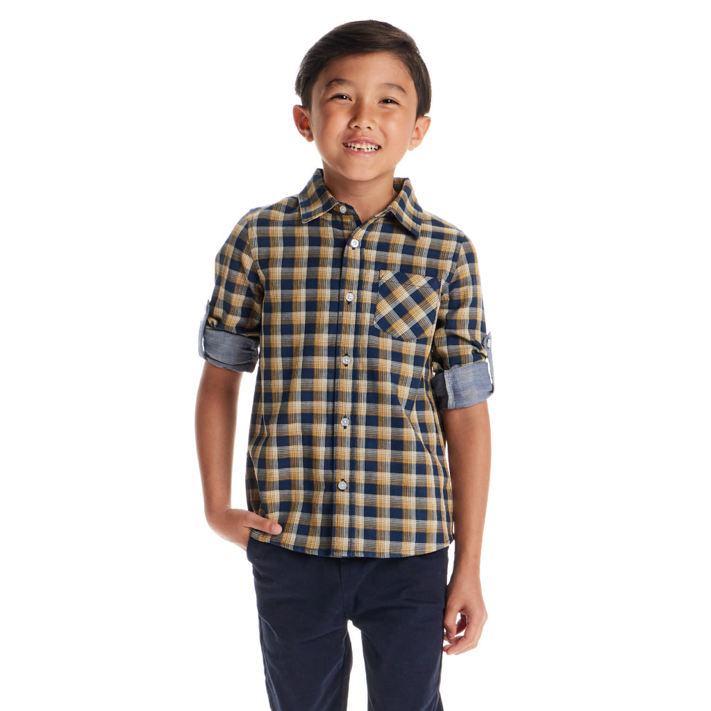 Kids Double-Faced Buttondown | Blue Plaid - Andy & Evan