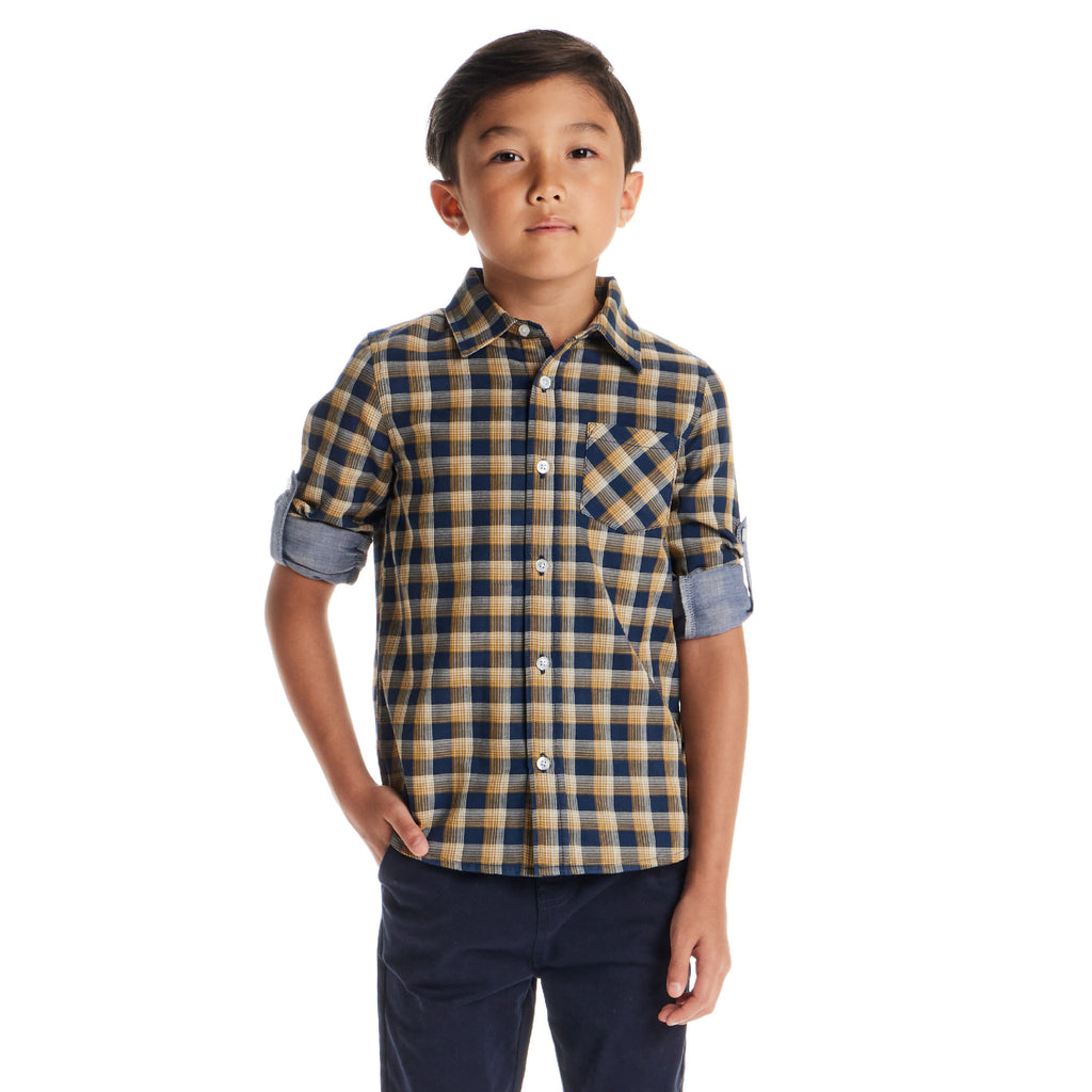 Kids Double-Faced Buttondown | Blue Plaid - Andy & Evan