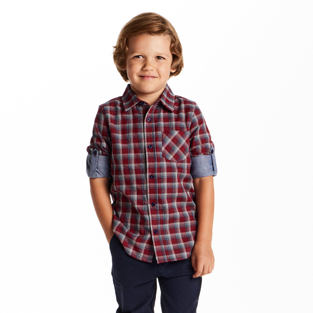Kids Double-Faced Buttondown | Red Plaid - Andy & Evan