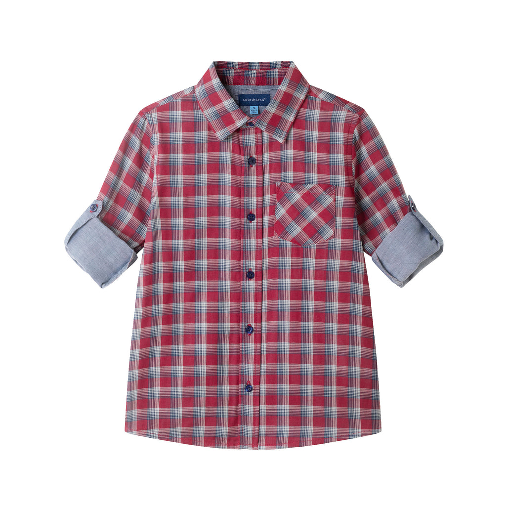 Kids Double-Faced Buttondown | Red Plaid - Andy & Evan