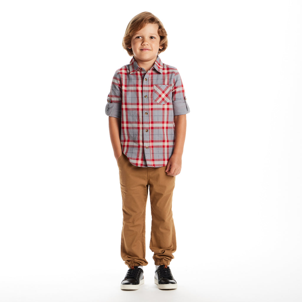 Kids Plaid Flannel Buttondown | Red Plaid - Andy & Evan