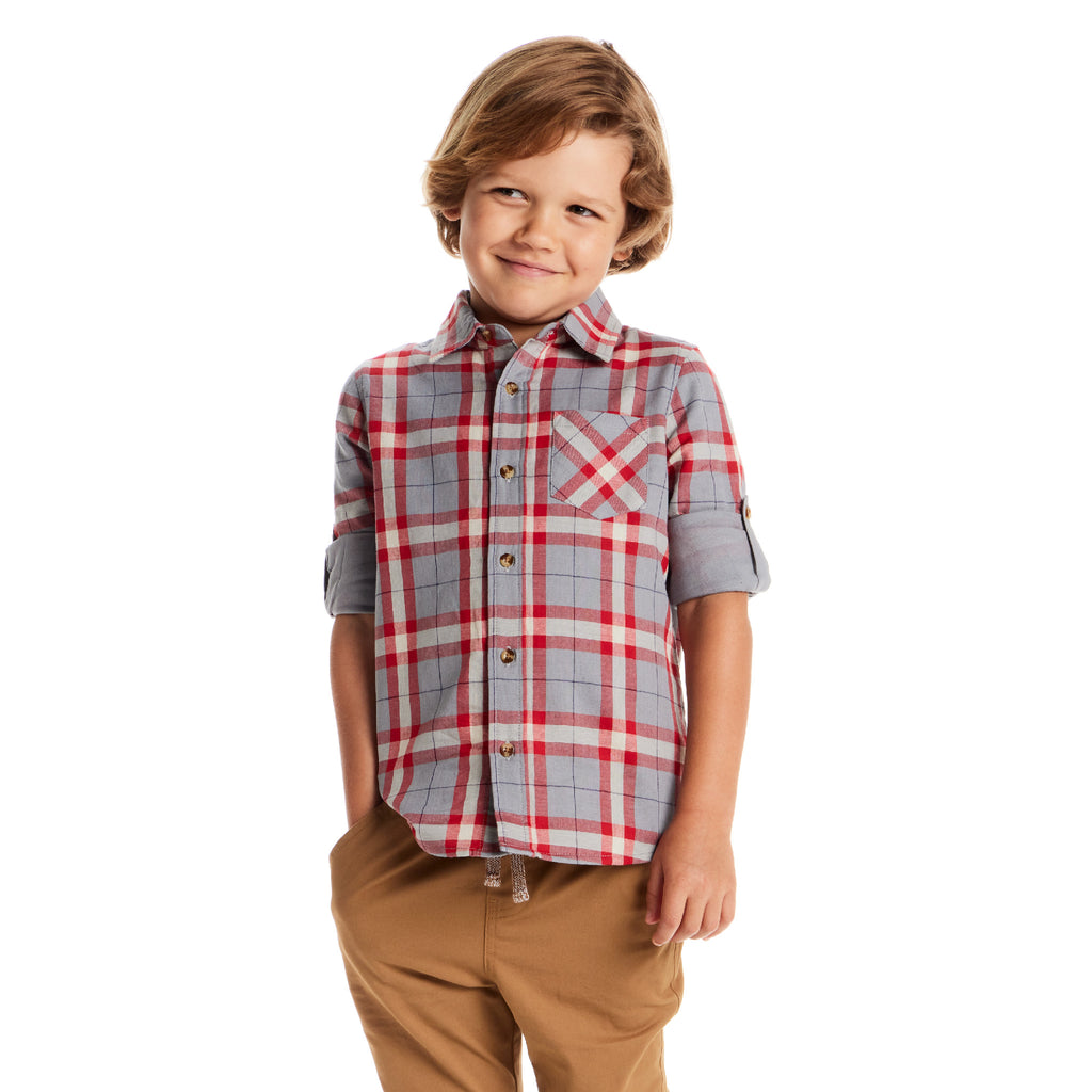 Kids Plaid Flannel Buttondown | Red Plaid - Andy & Evan