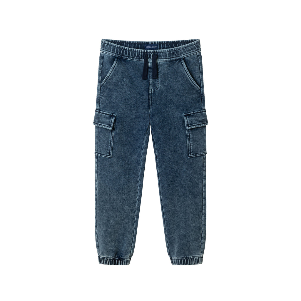 Kids Knit Denim Cargo Jogger| Blue - Andy & Evan