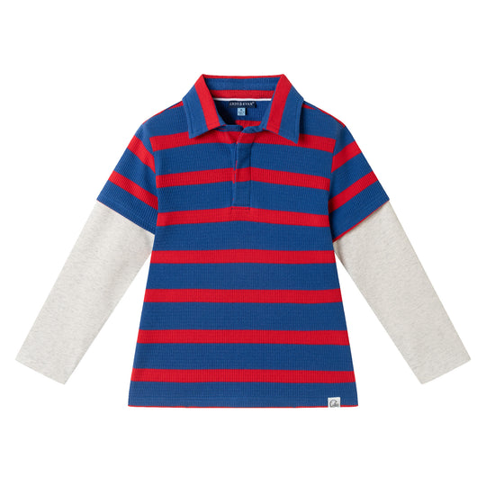 Kids Long Sleeve Waffle Polo | Rugby Stripe