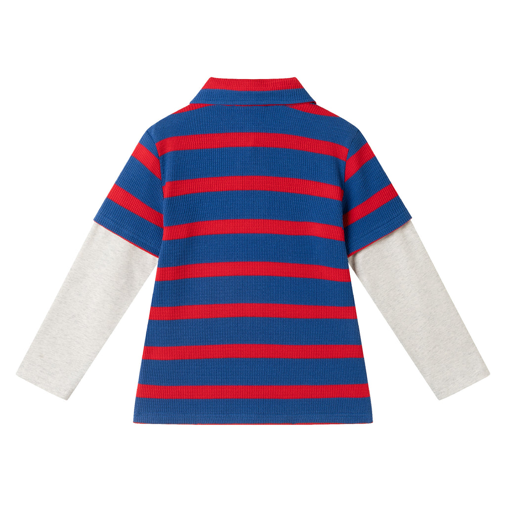 Kids Long Sleeve Waffle Polo | Rugby Stripe - Andy & Evan