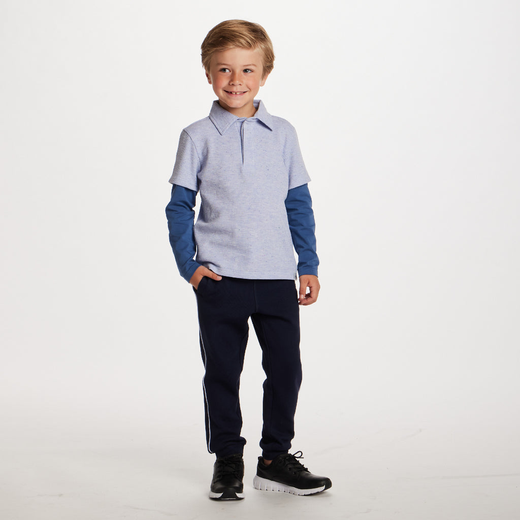 Kids Two-Fer Waffle Polo | Lt Blue Nep - Andy & Evan