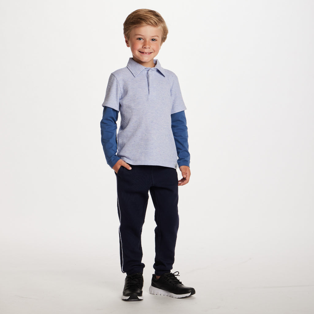 Kids Two-Fer Waffle Polo | Lt Blue Nep - Andy & Evan