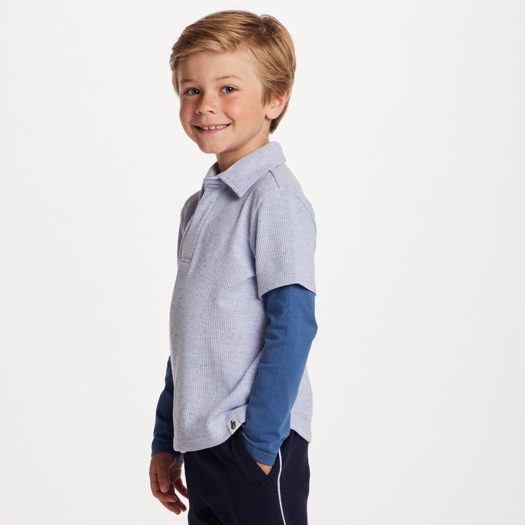 Kids Two-Fer Waffle Polo | Lt Blue Nep - Andy & Evan