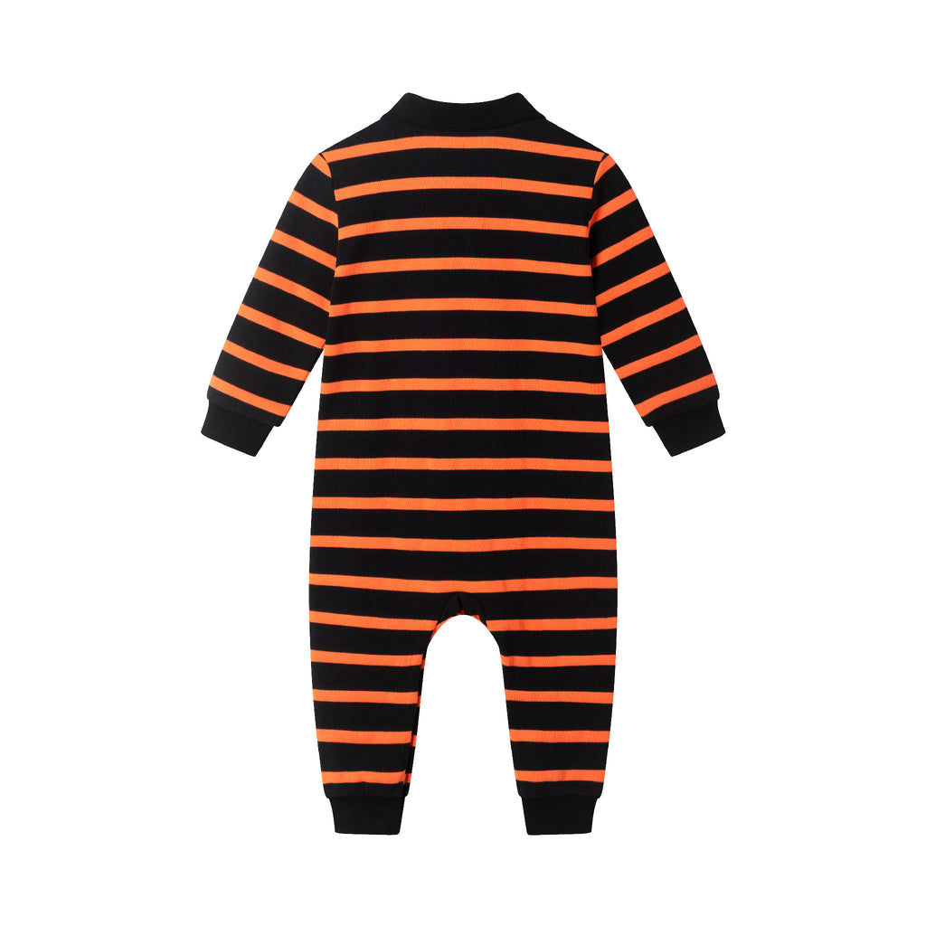 Infant Rugby Stripe Halloween Romper W/Ghost Patch | Black Ora Strp - Andy & Evan