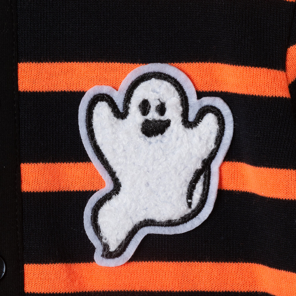 Infant Rugby Stripe Halloween Romper W/Ghost Patch | Black Ora Strp - Andy & Evan