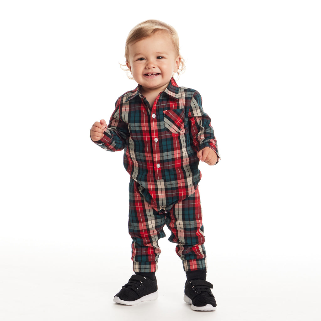 Infant Plaid Shirtall | Red Holiday - Andy & Evan