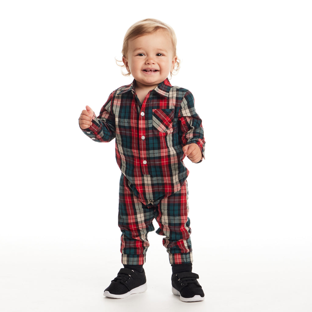 Infant Plaid Shirtall | Red Holiday - Andy & Evan