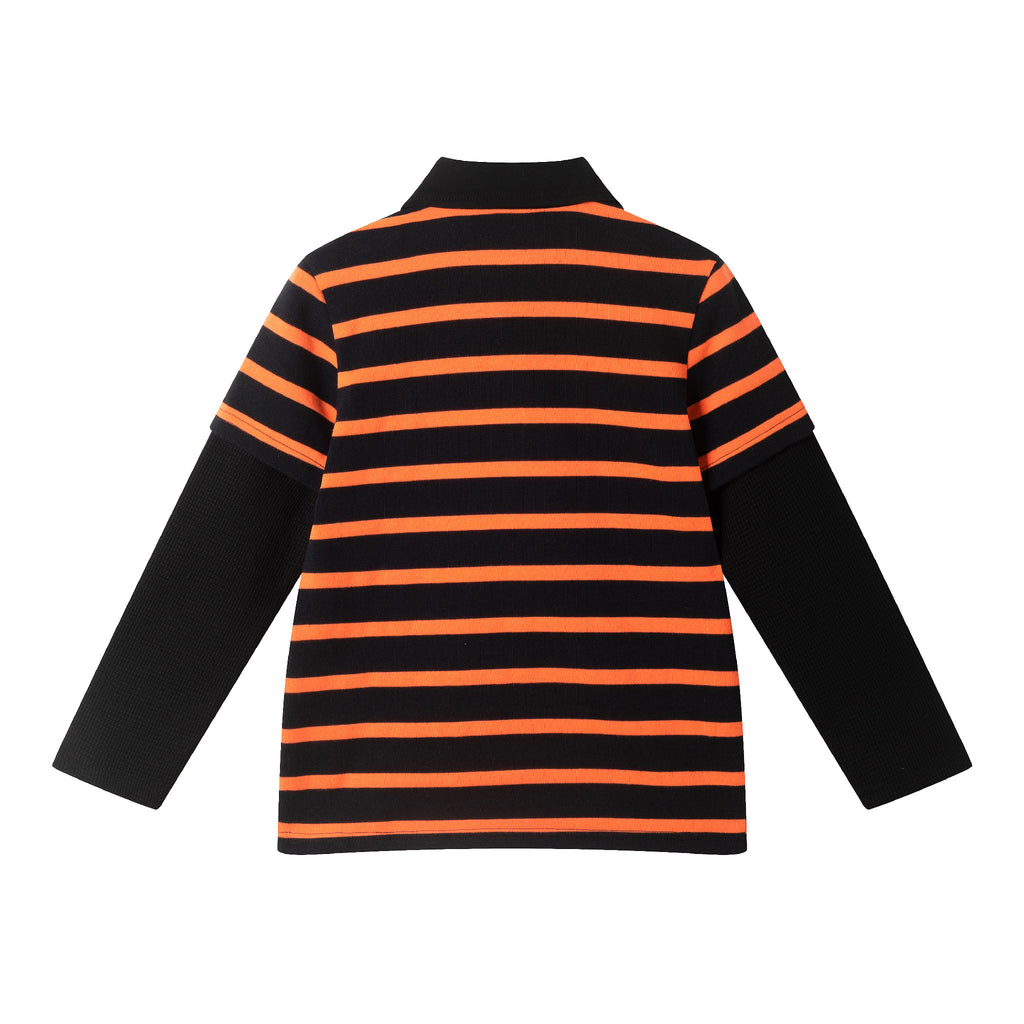 Kids Halloween Rugby Polo | Ghost Patch (Black/Orange) - Andy & Evan