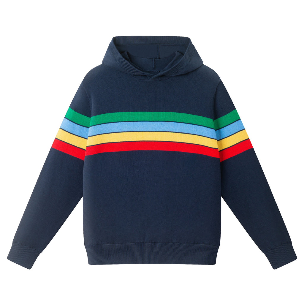 Tween (8-20) Hooded Striped Sweater W/Multi Stripe | Navy - Andy & Evan