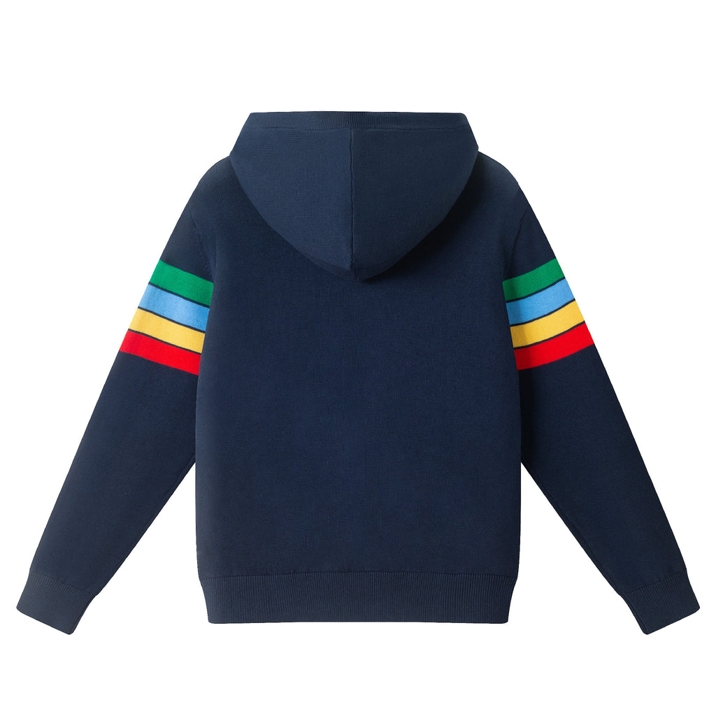Tween (8-20) Hooded Striped Sweater W/Multi Stripe | Navy - Andy & Evan