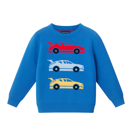 Kids Sweater | Blue Race Car