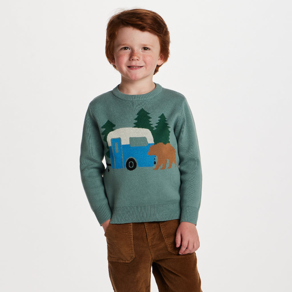 Kids Graphic Sweater | Green Camper - Andy & Evan