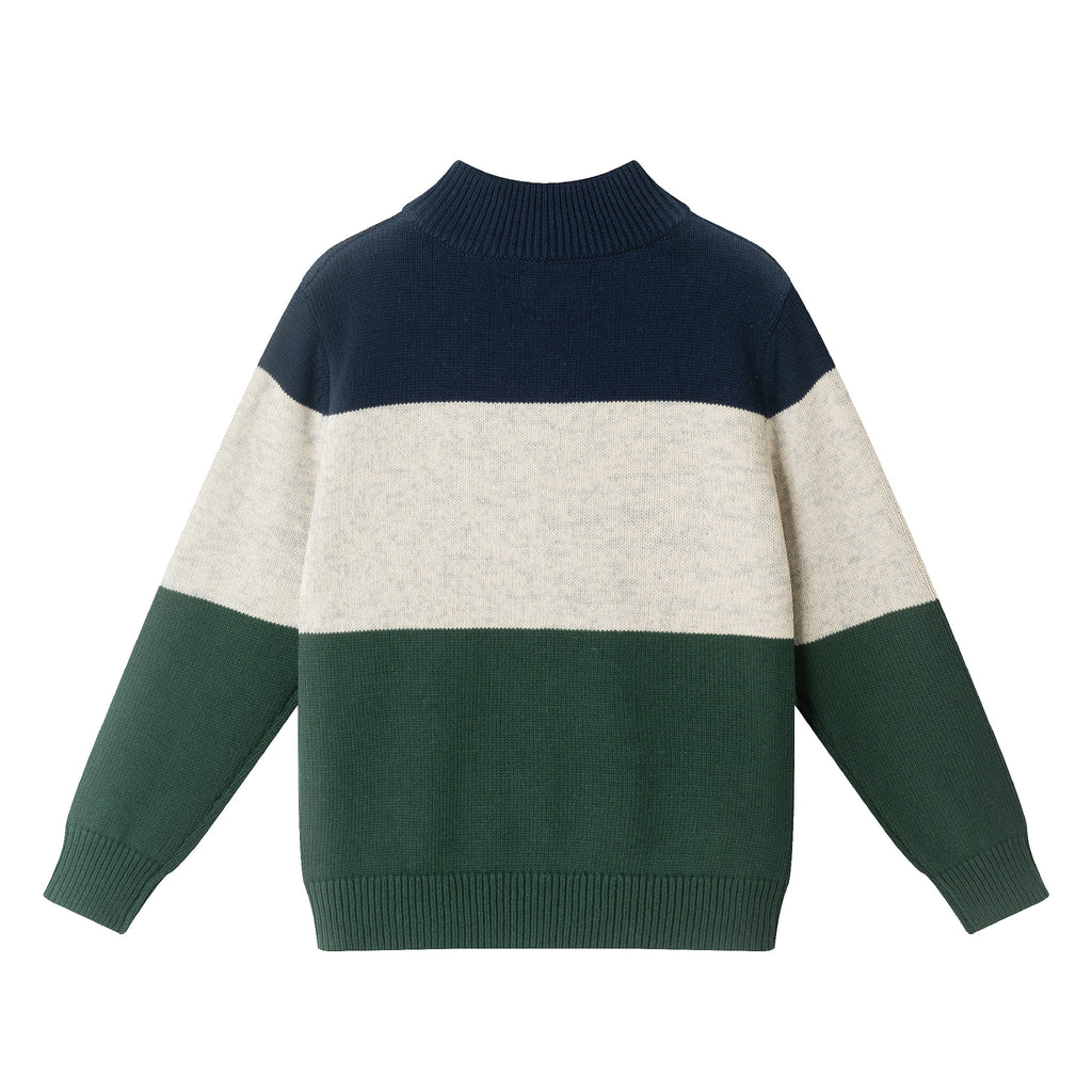 Kids Colorblocked Quarter Zip Sweater | Green Stripe - Andy & Evan