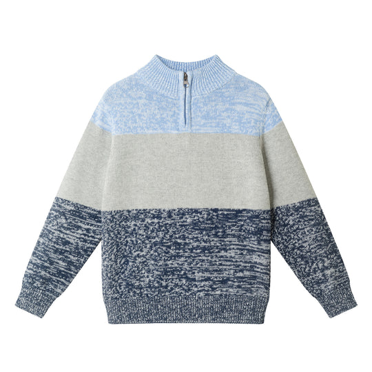 Kids Colorblocked Quarter -Zip Sweater | Light Blue