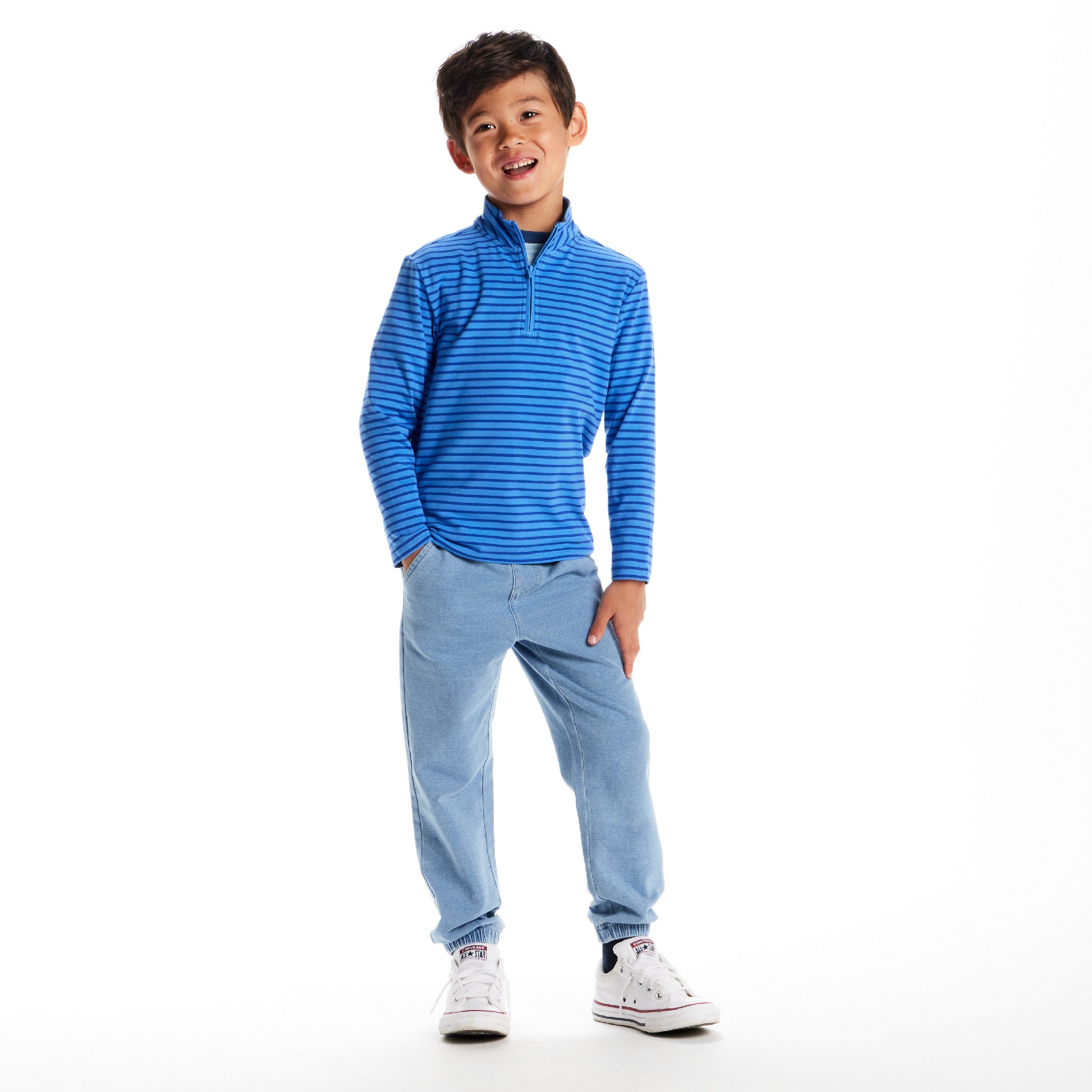 Kids (2 - 8) Quarter Zip Stripe Pullover - Blue Stripe - Classic